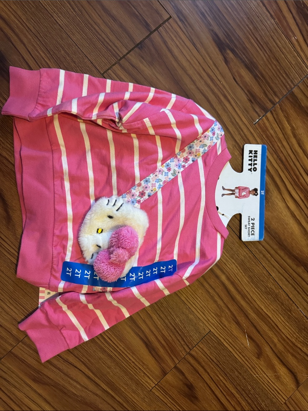 Hello Kitty Pink and White Striped Girls Sweatshirt with Plush Crossbody